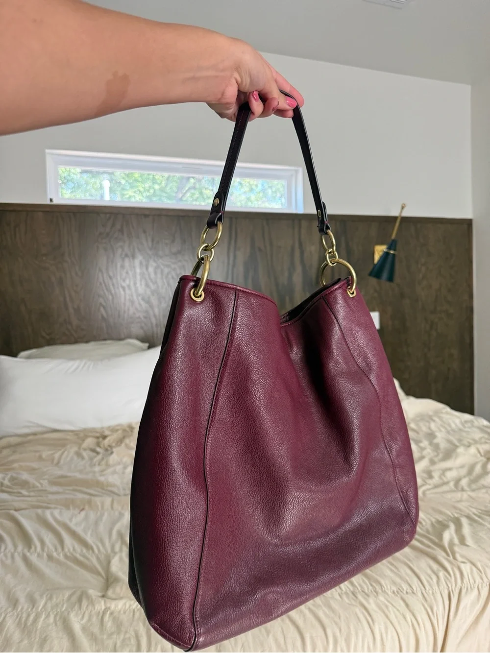 Coach Maroon Leopard-Accent Leather Hobo Bag